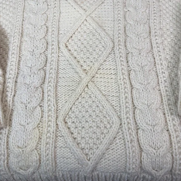 Artesania Lucita Cream Cable Knit Wool Sweater Mock Neck Chunky Fisherman - Picture 8 of 10